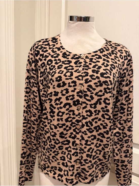 kathy ireland Sweaters - kathy ireland Beige and Black Leopard Print Cardigan